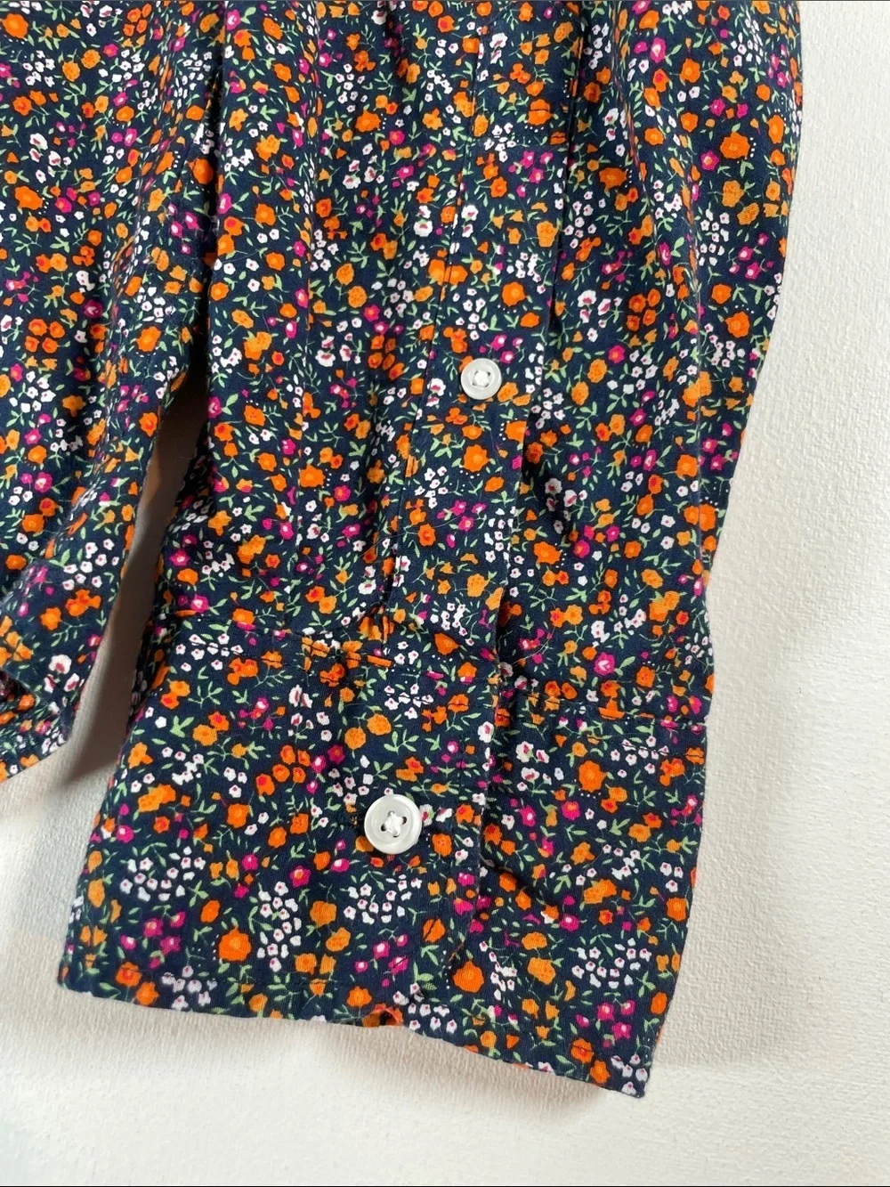 J. Crew Navy Floral L/S Button-Down Shirt with Orange, White and Pink Blooms XL